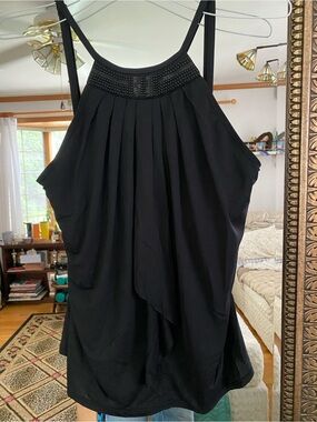 Carmen Marc Valvo Black Swimwear Top with Beaded Neckline